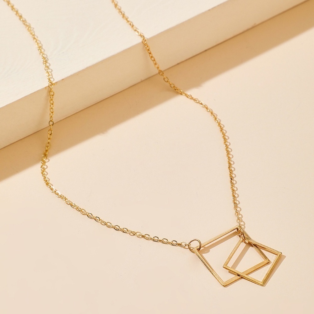 *GIANINA* Gold Simple Geometric Square Pendant Fashion Necklace - Picture 3 of 5